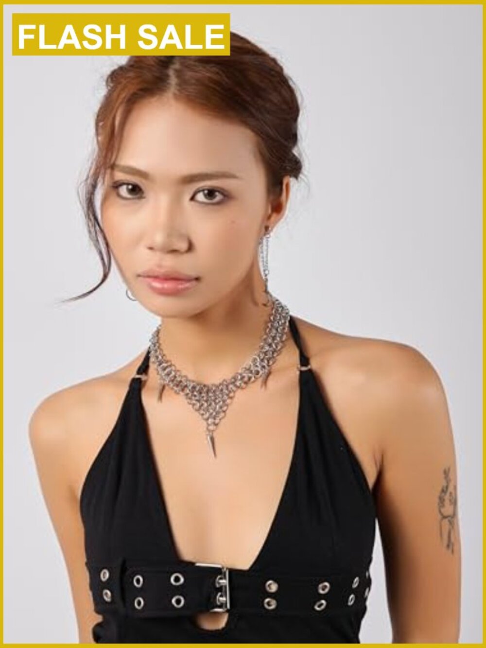 Chunky Spike Choker Necklace, Gothic Emo Punk Grunge Jewelry, Layered - Picture 3 of 7